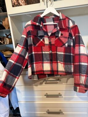 Red & Navy Plaid Button-Up Shacket